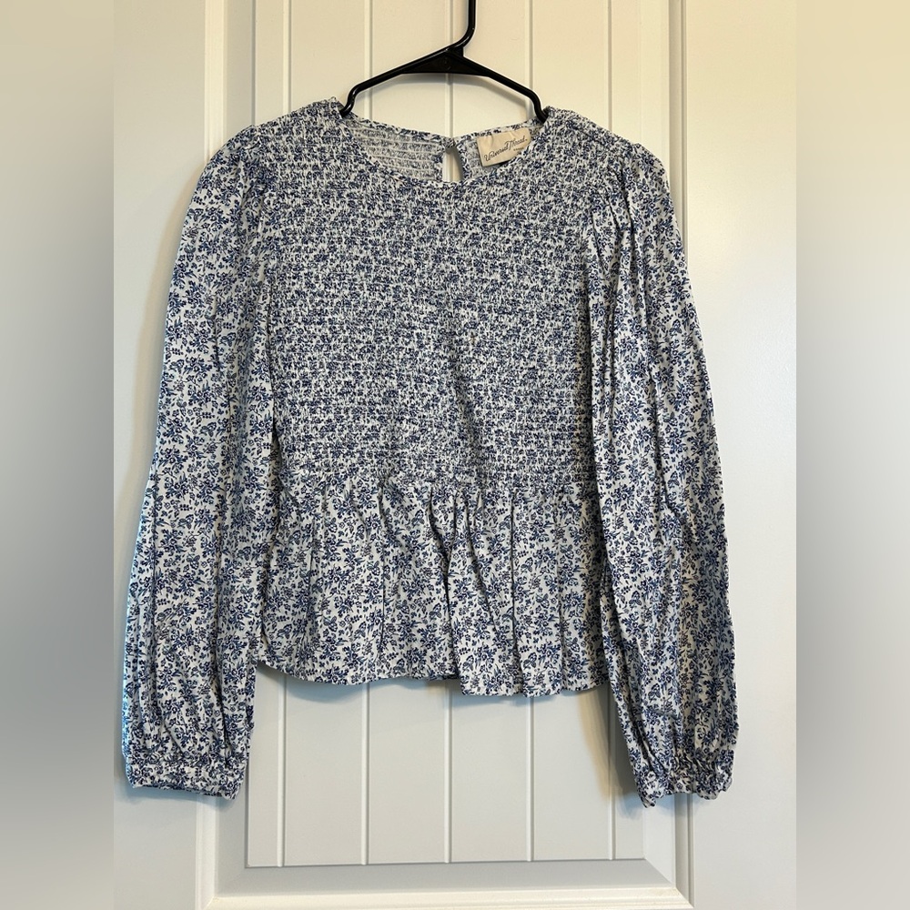 Universal Threads Peplum Floral Blue Women's Top